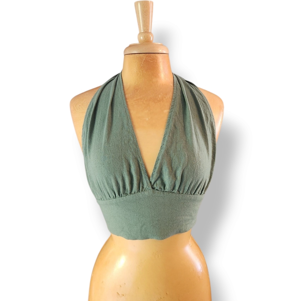 Brandy Melville Olive Green Halter Crop Top